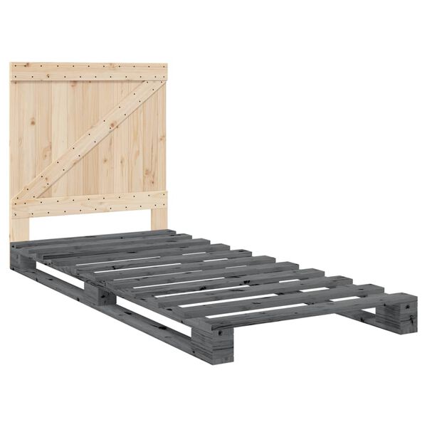 vidaXL Bedframe met hoofdbord massief grenenhout grijs 90x200 cm