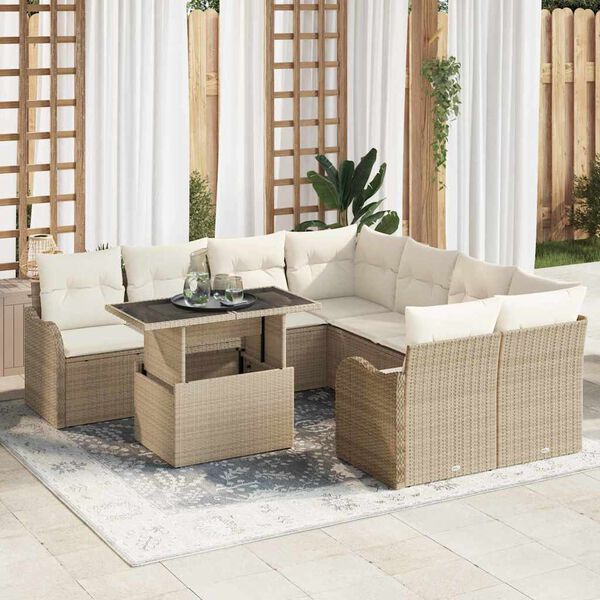 vidaXL Tuin Sofa Set met kussen 9 pcs Beige Poly riet