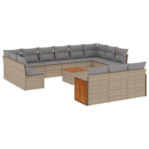 vidaXL 14-delige Loungeset met kussens poly rattan beige