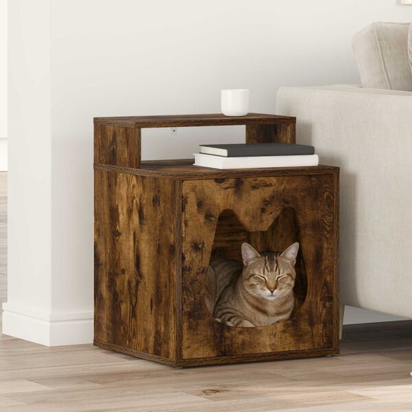 vidaXL Kattenhuis Gerookt eiken 42,5 x 40 x 53,5 cm Bewerkt hout
