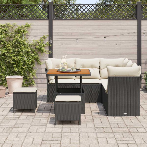 vidaXL Tuin Sofa Set met kussen met opslag 8 pcs Zwart en cr&egrave;me