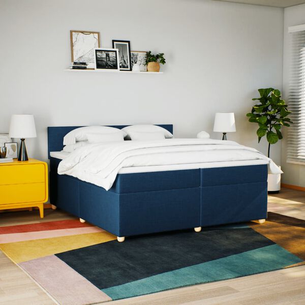 vidaXL Boxspring met matras stof blauw 200x200 cm