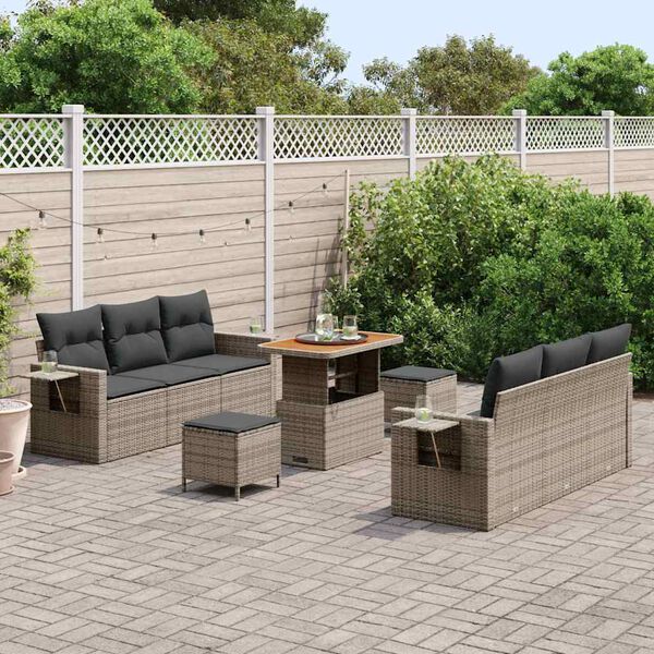 vidaXL Tuin Sofa Set met kussen 9 pcs Grijs poly rattan