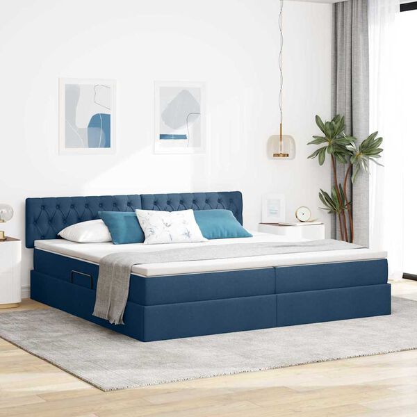vidaXL Opbergbed met LED met matras met LED Blauw 200 x 200 cm Stof