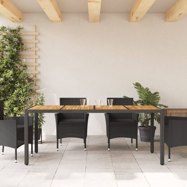 vidaXL Tuintafel met acaciahouten blad 190x90x75 cm poly rattan zwart