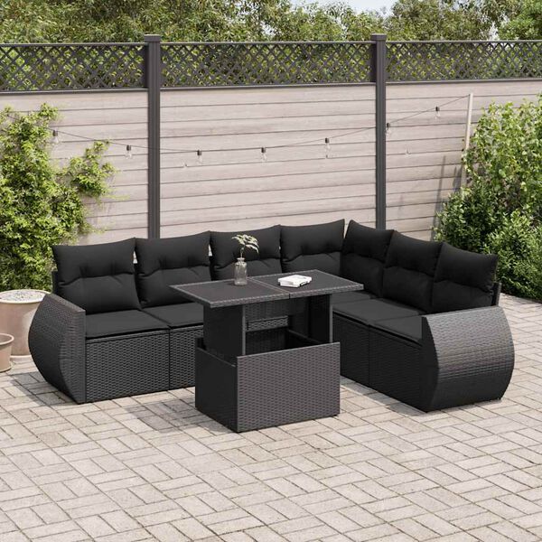 vidaXL 7-delige Loungeset met kussens poly rattan zwart