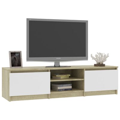 vidaXL Tv-meubel 140x40x35,5cm bewerkt hout wit en sonoma eikenkleurig