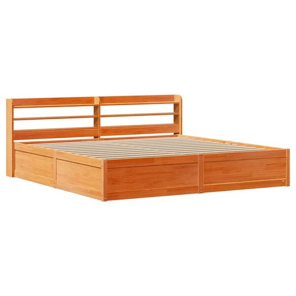 vidaXL Bedframe met hoofdbord massief grenenhout wasbruin 180x200 cm