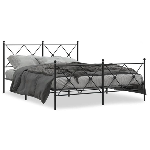 vidaXL Bedframe met hoofd- en voeteneinde metaal zwart 150x200 cm