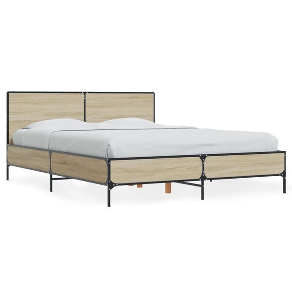 vidaXL Bedframe bewerkt hout metaal sonoma eikenkleurig 120x190 cm