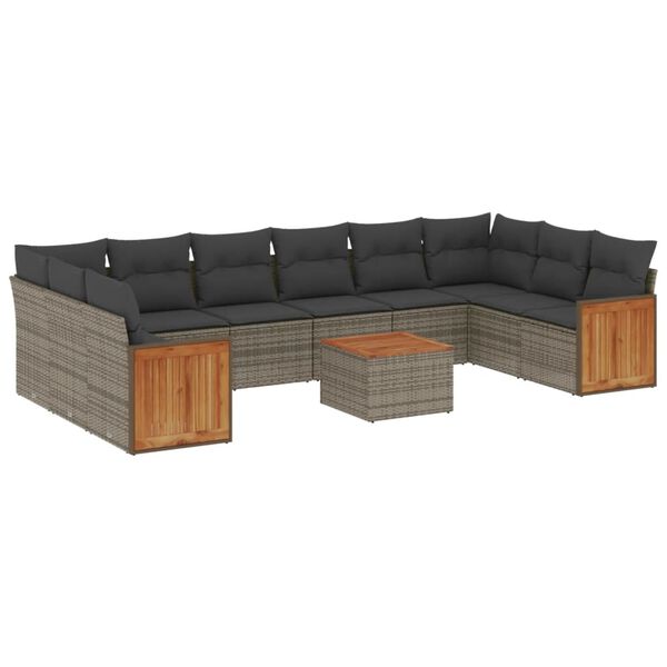 vidaXL 11-delige Loungeset met kussens poly rattan grijs
