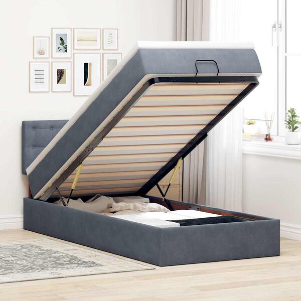 vidaXL Ottoman bed met matras en LED's 100x200 cm fluweel donkergrijs