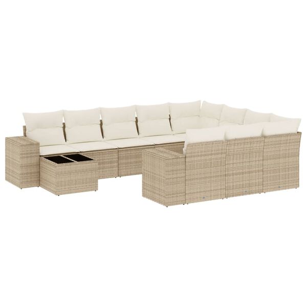 vidaXL 11-delige Tuinset met kussens poly rattan beige