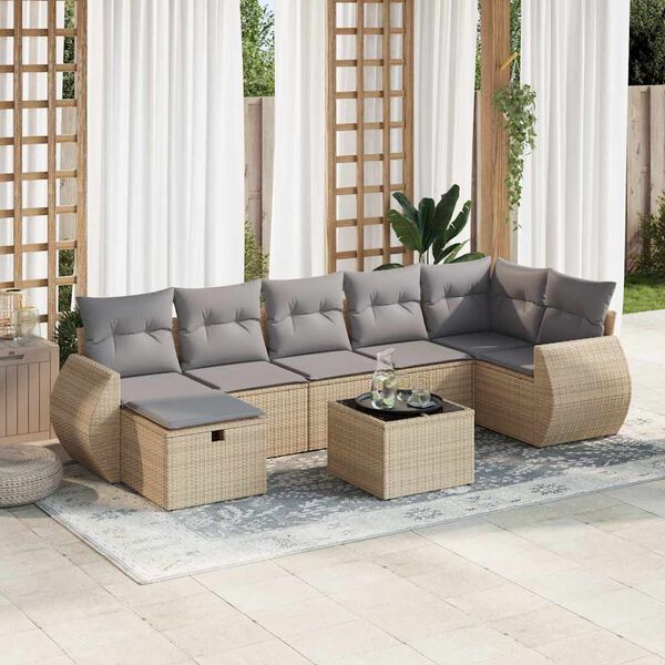 vidaXL 8-delige Loungeset met kussens poly rattan beige