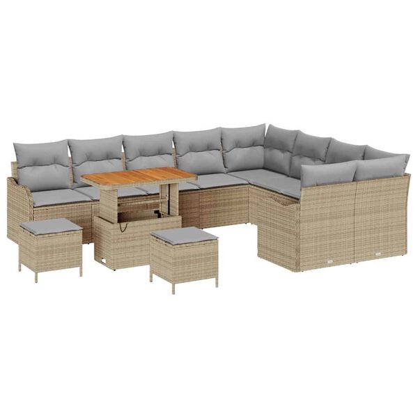 vidaXL Tuinbankenset met kussen 12 pcs Beige poly rattan