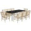 vidaXL 9-delige Tuinset met kussens poly rattan beige