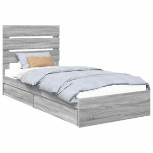vidaXL Opslag bed met hoofdeinde Grijs Sonoma 70 x 190 cm Bewerkt hout