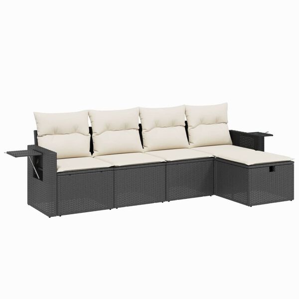 vidaXL 5-delige Loungeset met kussens poly rattan zwart