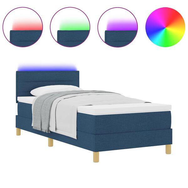 vidaXL LED Box Spring Bed met matras Blauw 80 x 200 cm Stof