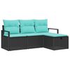 vidaXL Bankstel met kussen 4 pcs Zwart en Turquoise poly rattan