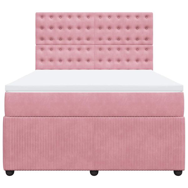 vidaXL Boxspring met matras fluweel roze 140x190 cm
