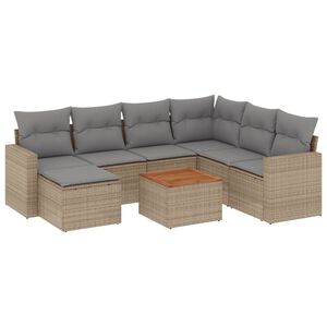 vidaXL 8-delige Loungeset met kussens poly rattan beige
