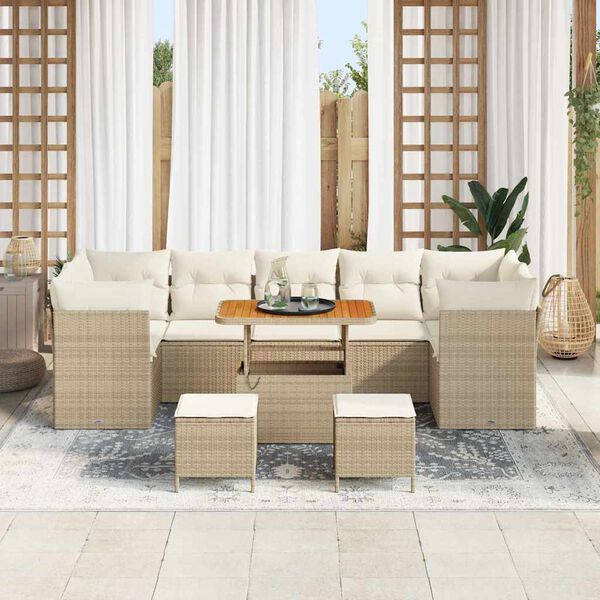 vidaXL Tuin Sofa Set met kussen 10 pcs beige en cr&egrave;mekleurig