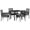 vidaXL Tuin eettafelset met kussen 5 pcs Zwart poly rattan