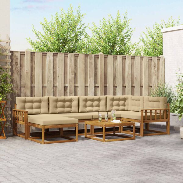 vidaXL Buiten bankenset met kussen 7 pcs Natuurlijk en Beige