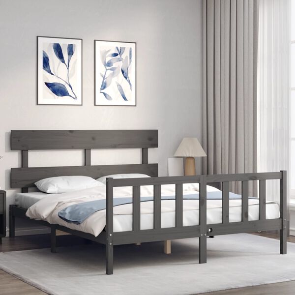 vidaXL Bedframe met hoofdbord massief hout grijs