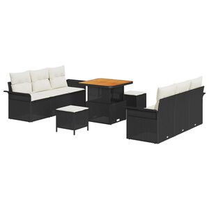 vidaXL Tuin Sofa Set met kussen met opslag 9 pcs Zwart en Cr&egrave;me