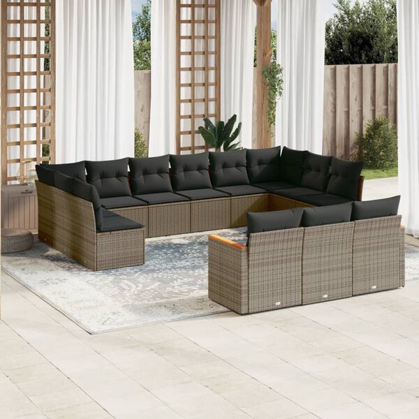 vidaXL 13-delige Loungeset met kussens poly rattan grijs