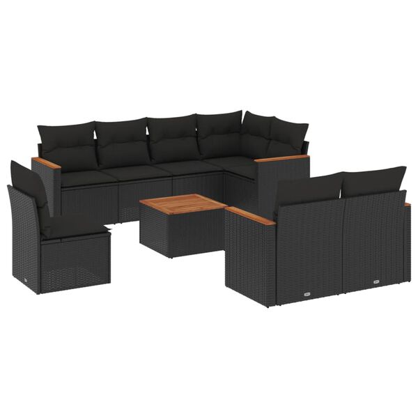 vidaXL 9-delige Loungeset met kussens poly rattan zwart