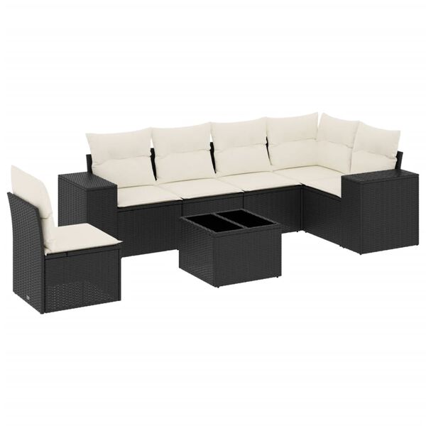 vidaXL 7-delige Loungeset met kussens poly rattan zwart