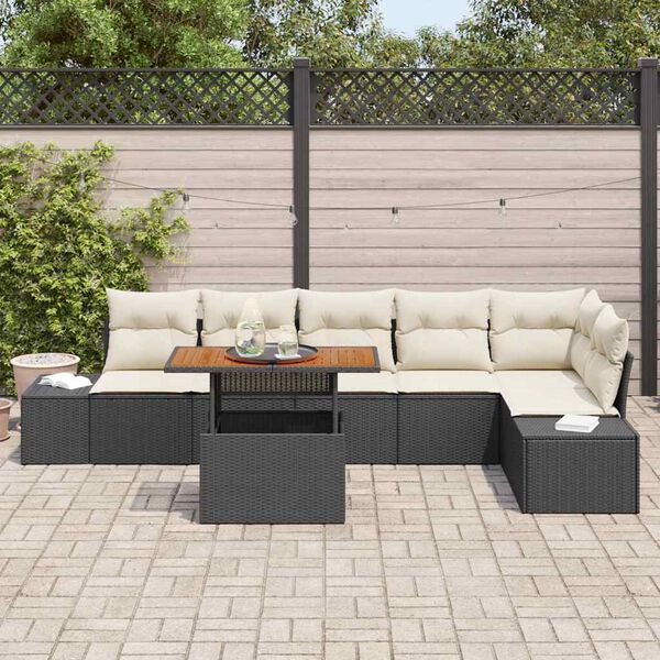 vidaXL Tuin Eetset met kussen 7 pcs Zwart en Cr&egrave;me