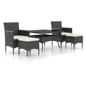 vidaXL 5-delige Tuinset poly rattan en gehard glas zwart