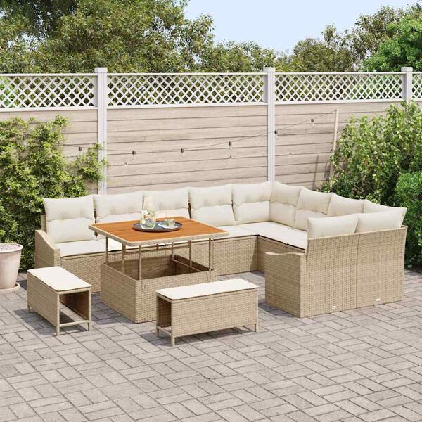 vidaXL Tuin Sofa Set met kussen 12 pcs Beige Poly riet