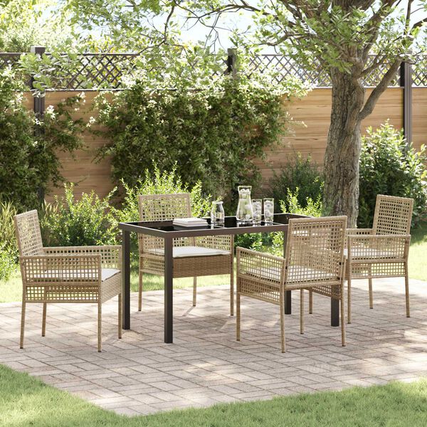 vidaXL Tuin eettafelset met kussen 5 pcs Beige poly rattan