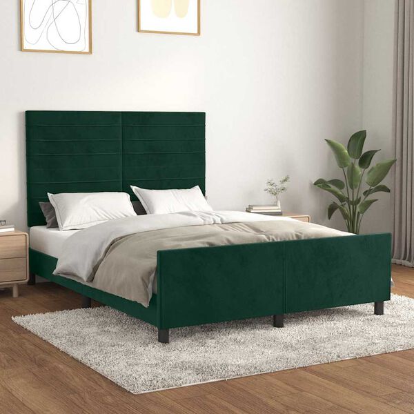 vidaXL Bedframe zonder matras 140x200 cm fluweel donkergroen