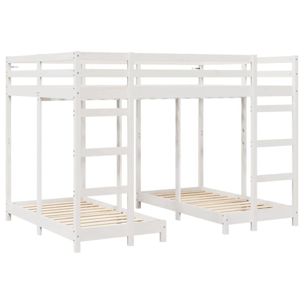vidaXL Drie-hoog Bunk Bed Frame Wit 140 x 200 cm Massief grenenhout