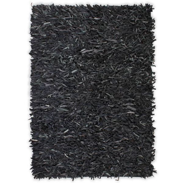 vidaXL Tapijt shaggy hoogpolig 160x230 cm echt leer grijs