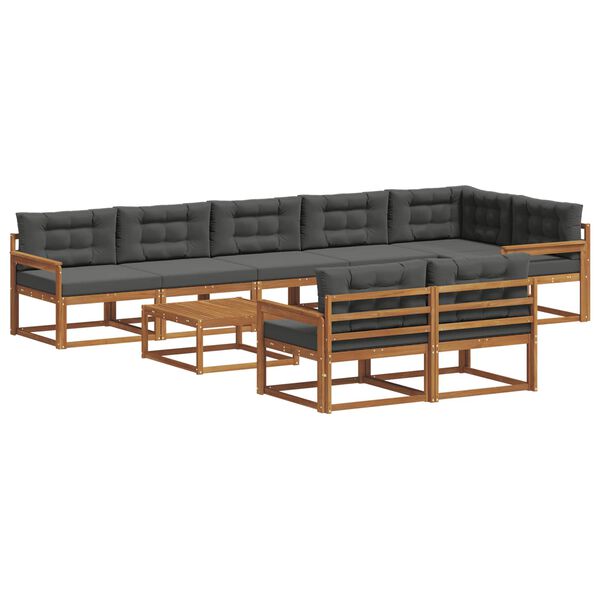 vidaXL Buiten bankenset met kussen 9 pcs Natuurlijk en Antraciet