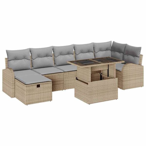 vidaXL Tuin Sofa Set met kussen met opslag 8 pcs Beige Poly riet