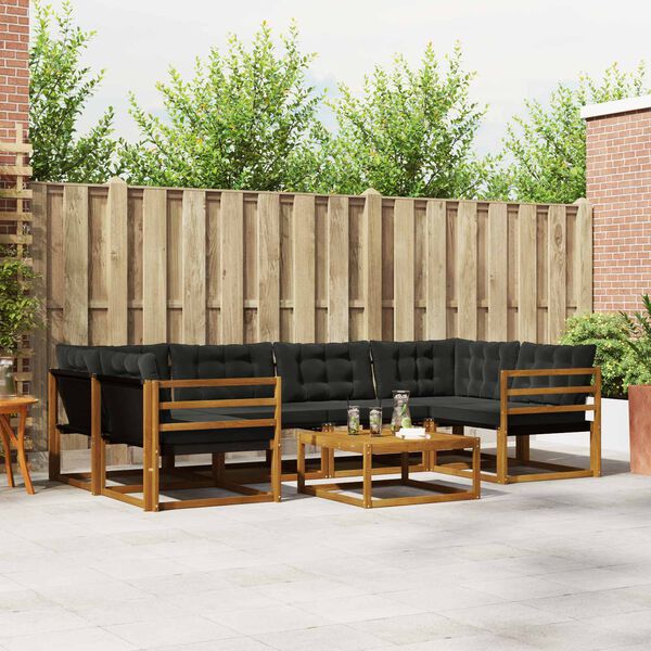 vidaXL Buiten bankenset met kussen 7 pcs Natuurlijk en Zwart