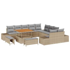 vidaXL Tuinbankenset met kussen met opslag 13 pcs Beige Poly riet