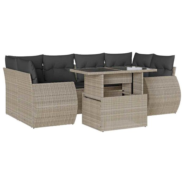 vidaXL 7-delige Loungeset met kussens poly rattan lichtgrijs