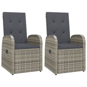 vidaXL Tuinstoelen 2 st verstelbaar met kussens poly rattan grijs