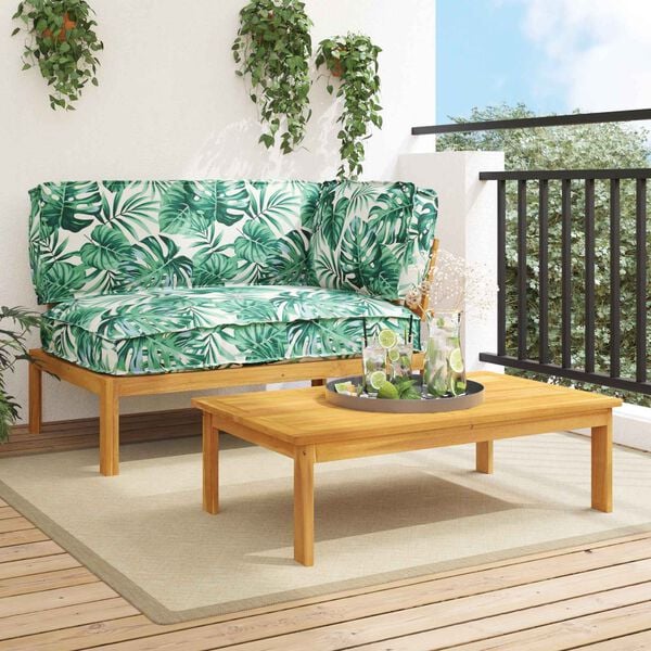 vidaXL Bankstel met kussen Blad 2 pcs Bladpatroon Massief Acaciahout