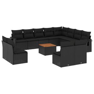 vidaXL 13-delige Loungeset met kussens poly rattan zwart