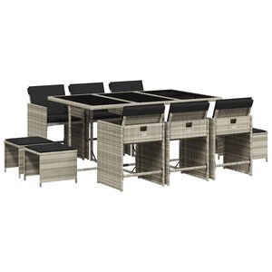 vidaXL 11-delige Tuinset met kussens poly rattan lichtgrijs